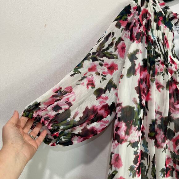 Rose + Olive Floral Sheer Blouse Plus Size 1X Boho Romantic Peasant Top Spring - Picture 7 of 7